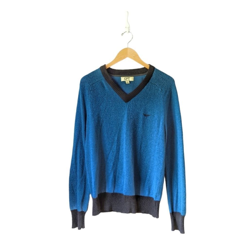 CPT Cockpit USA Retro Style Aviator V Neck Lambswool Blue Pullover Men's‎ sz XL